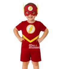 Fantasia Infantil Flash Short Com Mascara de Tecido Carnaval