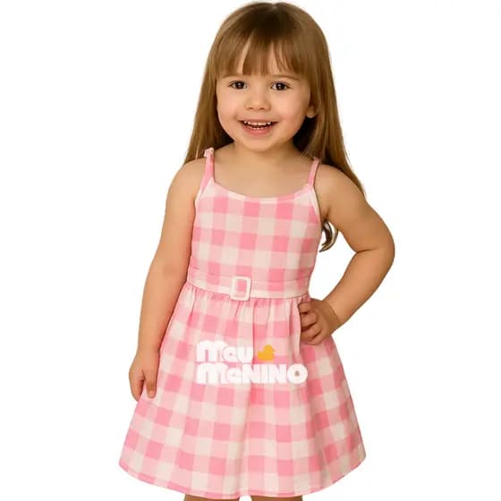 Vestido Infantil  Menina Vestido Rosa Quadriculado Festa Mesversario Presente