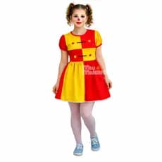 Fantasia Adulto Emília Feminina Vestido Boneca Vermelho e Amarelo Carnaval Dança