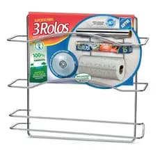 Porta Papel Filme, Papel Toalha, Papel Alumínio Organizador 3 Rolos Cromado Papel Limpeza Cozinha