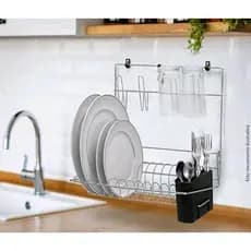 Escorredor de Pratos, Talheres e Copos Cromado de Parede em Aço Inox