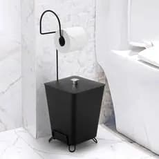 Suporte de Papel Higiênico com Lixeira de 7L - Organize Seu Banheiro com Suporte Aramado