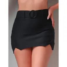 Short Saia Feminino Bengaline Cintura Alta Com Zíper Fenda Lateral Acompanha Cinto