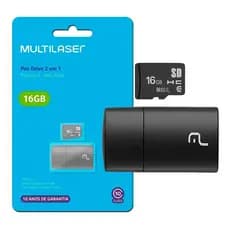 Cartão De Memória 16gb Multilaser 2x1 Classe 10 Usb Mc162