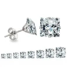 Não escurece Par brinco Quadrado pedra zircônia 10mm 8mm 6mm 5mm 4mm em aço inox pode molhar