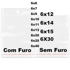 kit 100 Saco Adesivado MAIOR Saquinho Transparente Plástico furo 6x6 6x7 6x9 6x10 6x11 6x13 6x20 6x25 6x40 6x30 6X12 6X14 6X15