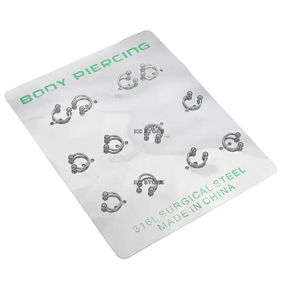 Cartela 12 Piercings De ferradura Bolinho Em aço inox antialérgico Para Boca nariz septo tamanho 8mm 10mm 6mm