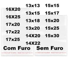kit 100 Saco Adesivado MAIOR Saquinho Transparente Plástico furo 14x14 13x30 17X22 13X13 13X15 13X18 13X20 14X20 15x15 16X20 15x17 15x20 15x25 15x30 16X25 17X25