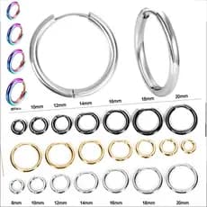 Brinco de argola em aço inox 8mm 10mm 12mm 14mm 16mm 18mm 20mm não escurece dourado preto prata