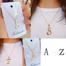colar corrente Aço ou folheado feminino masculino adultos infantil menino menina nome inicia letra A B C D E F G H I J K L M N O P Q R S T U V W Prateado Y