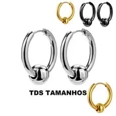 Brinco De Argola Masculino em aço inox Bolinha prateado preto dourado 10mm 12mm 14mm 16mm 18mm 20mm