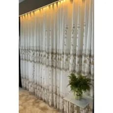 Cortina Bordada 4,00 x 2,70  com Forro Microfibra para Sala e Quarto Luxo  Voil Bordado Elegant