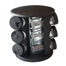 Porta tempero giratório preto com 9 potes de vidro xplast homeplay