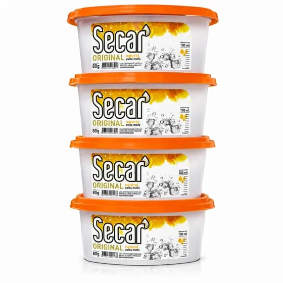 Kit 4 Secar Original 80g Anti Mofo Desumidificador Absorve Umidade Até 100ml Proteção Casa Armários Gavetas