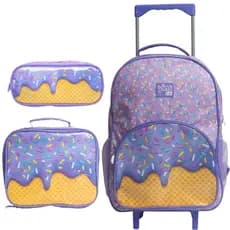 Kit Mochila Infantil Rodinha Menino Sorvete Escolar Azul