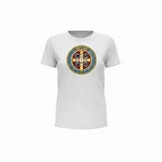 Camiseta Branca Santo Medalha de São Bento Feminino Masculino Algodão  -Fé ,estilo E Proteção