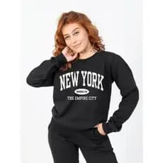 Blusa Moleton Unissex Preto Gola Careca Flanelado Estampa New York Conforto e Estilo