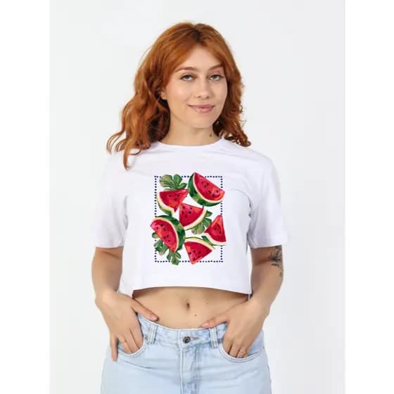 Camiseta T-Shirt Cropped Estampa Melancia Estilo e Conforto