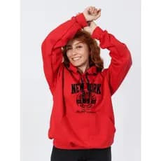 Blusa Moletom Vermelha Flanelada Feminino Canguru Estampa Nova York New York Confortalvel e Estilosa