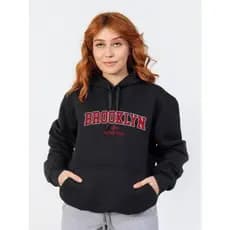 Moletom Preto Flanelado Brooklyn Unissex Com Bolso E Capuz