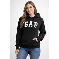 Blusa Moletom Feminino Masculino GAP Preto Básico Flanelado Com Capuz Estampa Estilosa Clássica e Famosa
