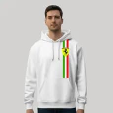 Moletom Masculino Branco Estampa Ferrari Grandes Autos Liso Canguru com Capuz Premium Quente Confortável e Estiloso