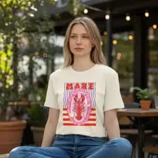 Camiseta Feminina Algodão Estampa Personalizada Lagosta Off White