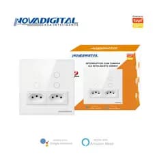 Interruptor 4 Botões 4x4 Branco com Tomada Zigbee Touch Tuya
