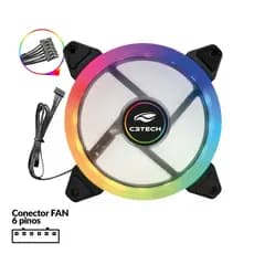 Fan Cooler Argb 6 Pinos Single Ring 120mm 12cm Controlavel F11-L220RGB C3Tech Gamer