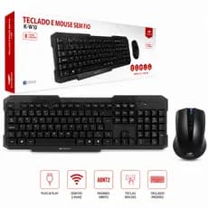 Kit Teclado + Mouse Sem Fio Teclas Funções Multimídia PTBR ABNT2 K-W10BK C3Tech