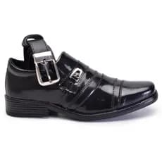 Sapato Social Infantil Masculino Preto Em Verniz Bico Quadrado Confortável Menino Pajem com Cinto