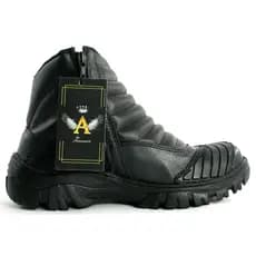 Bota de Couro Preta Masculina com Zíper de Motoqueiro