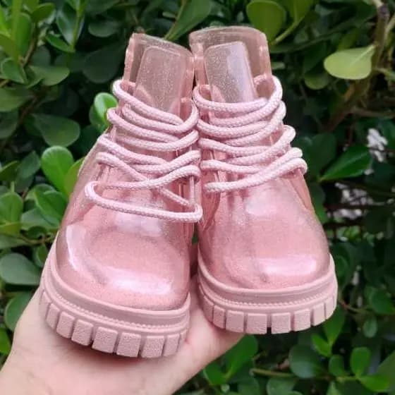 Coturno Infantil Menina Luelua Rocker Transparente Glitter Solado Tratorado