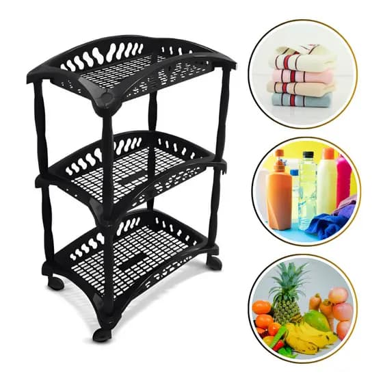 Organizador Vertical Triplo Com Rodinha Preto Fruteira Multiuso