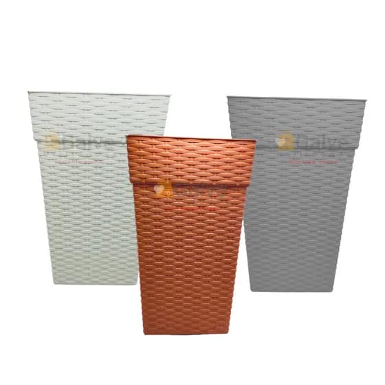 Vaso de Planta Decorativo Em Polietileno 10 Litros Cachepot Rattan Quadrado Pequeno