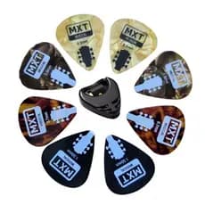 Palhetas + Porta Palhetas Celuloide p/ Violão ou Guitarra 0.5 / 0.7 / 0.9 / 1.0 / 1.5mm 10 unidades