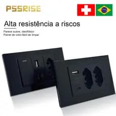 PSSRISE BR USB + Interruptor De Luz TYPE-C Para Painel Retardador De Chamas Doméstico Montado Na Parede Preto-G18