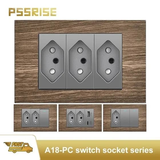 Tomada De Luz De Parede PSSRISE Com Interruptor , Painel De Carregamento Cinza , Seguro E Fácil De Instalar-M18