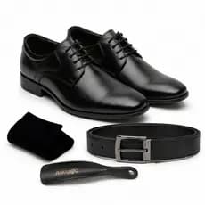 Combo Sapato Social Masculino Couro Com Cinto Meia e Calçadeira Sapato Rafarillo Confortável Elegante Moderno