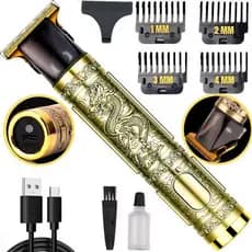 Máquina de Acabamento Profissional Dragão Dourado Vintage T-Blade USB Dragão