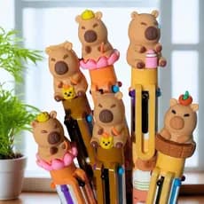 Kapibara Caneta esferográfica de 6 cores fofa capivara multicolorida papelaria para estudantes