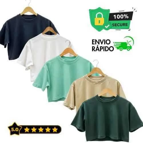 Camiseta Feminina Oversized Cropped Básica De Malhão Suedine Premium Gola Ribana