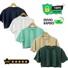 Camiseta Feminina Oversized Cropped Básica De Malhão Suedine Premium Gola Ribana