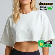 Cropped Feminino Oversized Gola Ribana no Malhão Suedine Premium