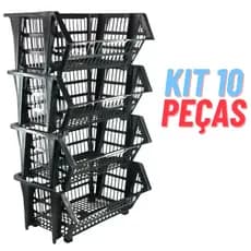 Kit 10 peças Cesto Expositor Empilhavel Organizador encaixável 30 L