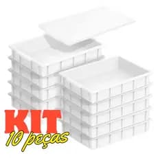 Kit 10 Caixa Bandeja Plastica Panificadora Açougue com 1 Tampa para massas pizzas açougue