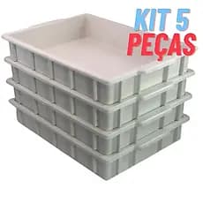 Kit 5 Caixa Bandeja Plastica Panificadora Fermentação Pizza Pão Esfirra e Massa em Geral