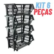 Kit 6 Cesto Empilhavel Expositor Organizador Encaixavel para organizar estoque empresa