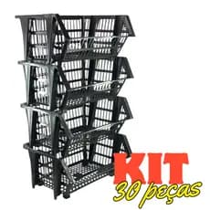 Kit 30 Peças Cesto Empilhavel Expositor Organizador Encaixavel