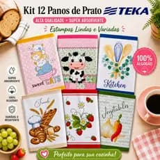Kit 12 Pano de Prato Copa Atoalhados Teka 100% Algodão